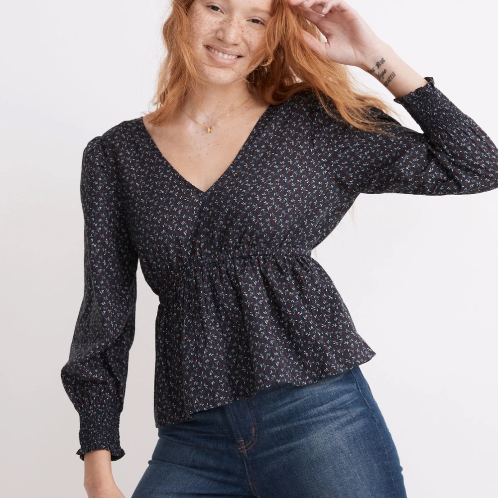 Madewell Black Puff Sleeve Wrap Blouse